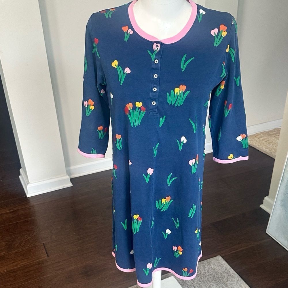 Beaufort Bonnet Company Navy Floral Knit Pima Cotton Nightgown M